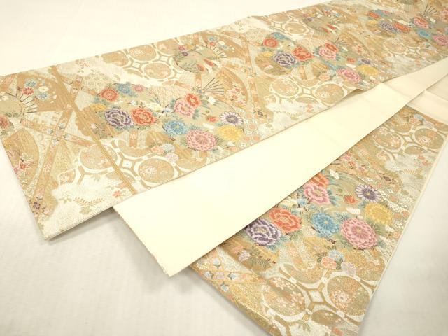平和屋本店▼六通柄袋帯　唐織　花丸青海天井文　本金箔　正絹　逸品　未使用　DABI7686fe