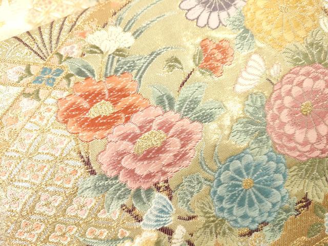 平和屋本店▼六通柄袋帯　唐織　花丸青海天井文　本金箔　正絹　逸品　未使用　DABI7686fe