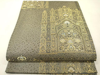 平和屋本店▼六通柄袋帯　ソチミルユ　プラチナ　本金　正絹　逸品　DABI7689fe
