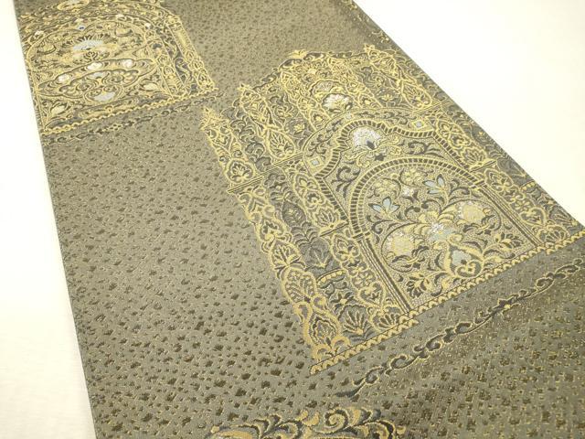 平和屋本店▼六通柄袋帯　ソチミルユ　プラチナ　本金　正絹　逸品　DABI7689fe