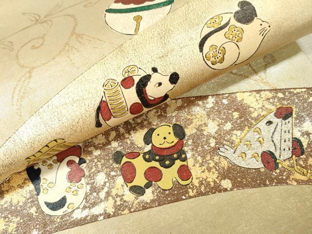 平和屋本店▼六通柄袋帯　十二支　本金手描重箔　正絹　逸品　DABI7693fe
