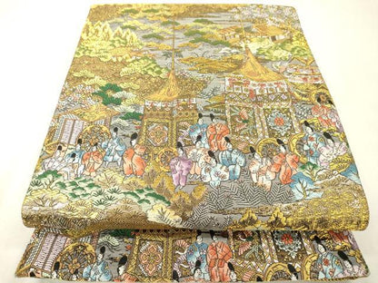 平和屋本店▼西陣　廣部商事謹製　全通柄袋帯　唐織　京洛祇園祭還幸絵巻　弐拾金箔使用　正絹　逸品　DABI7695fe