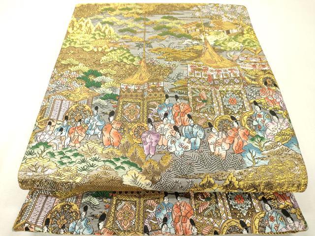 平和屋本店▼西陣　廣部商事謹製　全通柄袋帯　唐織　京洛祇園祭還幸絵巻　弐拾金箔使用　正絹　逸品　DABI7695fe