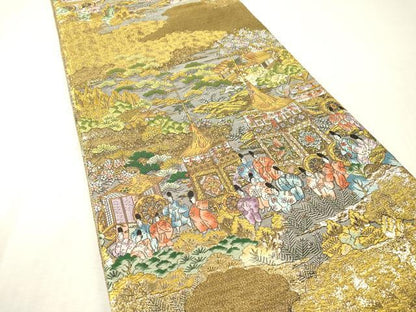 平和屋本店▼西陣　廣部商事謹製　全通柄袋帯　唐織　京洛祇園祭還幸絵巻　弐拾金箔使用　正絹　逸品　DABI7695fe