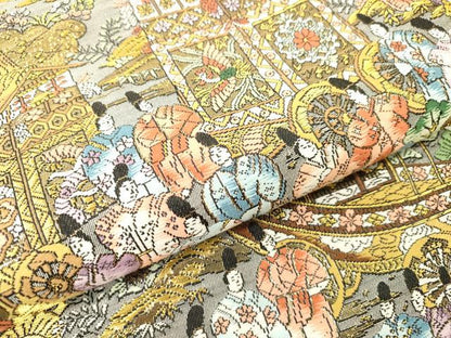 平和屋本店▼西陣　廣部商事謹製　全通柄袋帯　唐織　京洛祇園祭還幸絵巻　弐拾金箔使用　正絹　逸品　DABI7695fe
