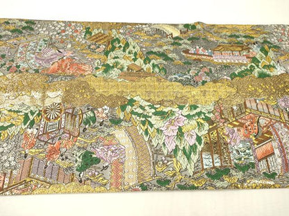 平和屋本店▼西陣　廣部商事謹製　全通柄袋帯　唐織　京洛祇園祭還幸絵巻　弐拾金箔使用　正絹　逸品　DABI7695fe
