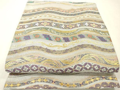 平和屋本店▼六通柄袋帯　よろけ縞　本金　正絹　逸品　未使用　DABI7696fe