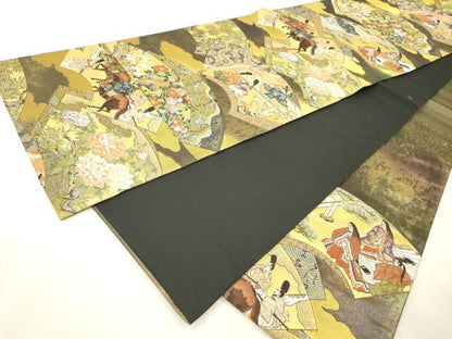 平和屋本店▼六通柄袋帯　唐織　王朝歌扇絵　京うるし本金箔　正絹　逸品　DABI7697fe