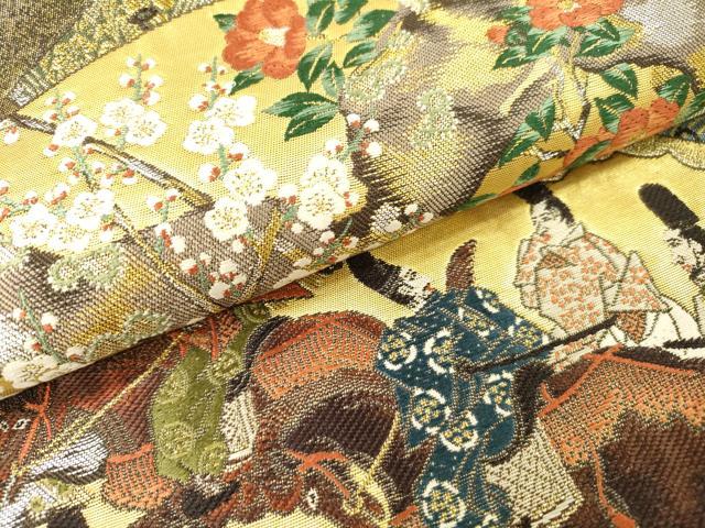 平和屋本店▼六通柄袋帯　唐織　王朝歌扇絵　京うるし本金箔　正絹　逸品　DABI7697fe