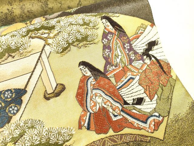 平和屋本店▼六通柄袋帯　唐織　王朝歌扇絵　京うるし本金箔　正絹　逸品　DABI7697fe