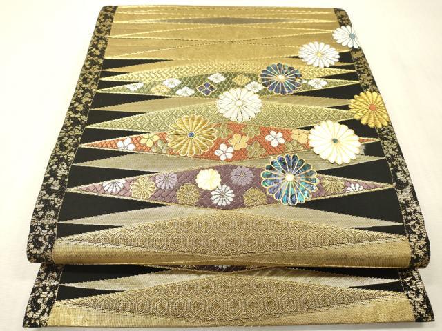 平和屋本店▼袋帯　螺鈿　菊連作　本金箔　正絹　逸品　DABI7698fe