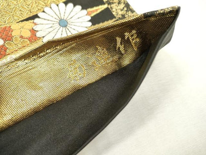 平和屋本店▼袋帯　螺鈿　菊連作　本金箔　正絹　逸品　DABI7698fe