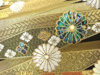 平和屋本店▼袋帯　螺鈿　菊連作　本金箔　正絹　逸品　DABI7698fe