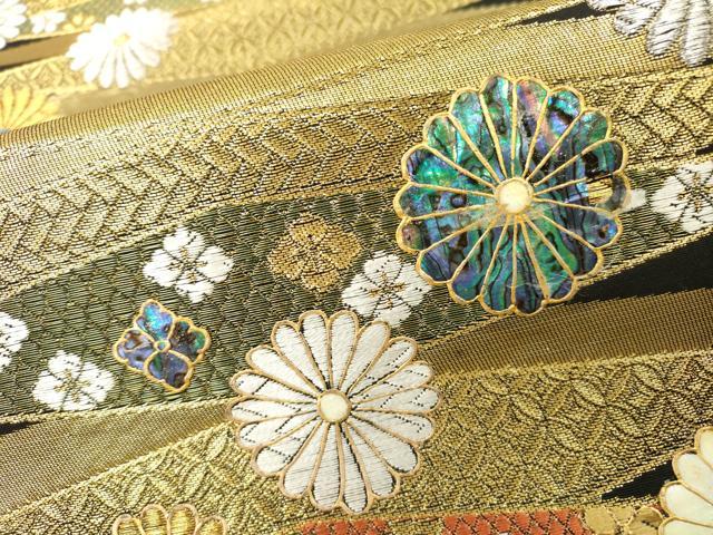 平和屋本店▼袋帯　螺鈿　菊連作　本金箔　正絹　逸品　DABI7698fe