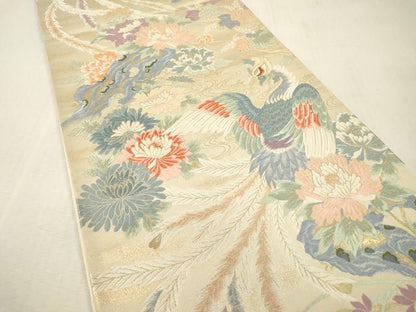 平和屋本店▼六通柄袋帯　唐織　瑞鳥花苑文　本金九百錦　正絹　逸品　DABI7709fe