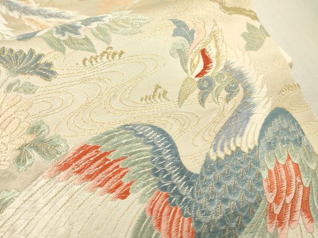 平和屋本店▼六通柄袋帯　唐織　瑞鳥花苑文　本金九百錦　正絹　逸品　DABI7709fe