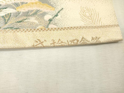 平和屋本店▼六通柄袋帯　唐織　花鳥文　弐拾四金箔　正絹　逸品　DABI7712fe