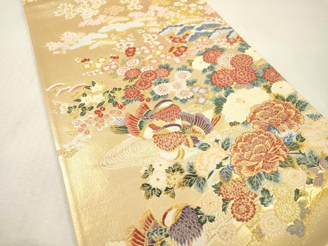 平和屋本店▼六通柄袋帯　唐織　錦織加賀　鴛鴦花文　本金箔　正絹　逸品　DABI7715fe