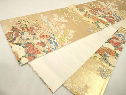 平和屋本店▼六通柄袋帯　唐織　錦織加賀　鴛鴦花文　本金箔　正絹　逸品　DABI7715fe