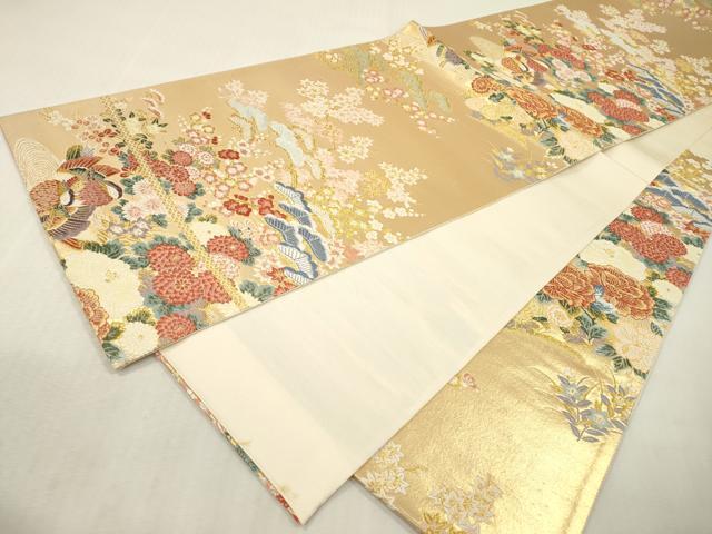 平和屋本店▼六通柄袋帯　唐織　錦織加賀　鴛鴦花文　本金箔　正絹　逸品　DABI7715fe