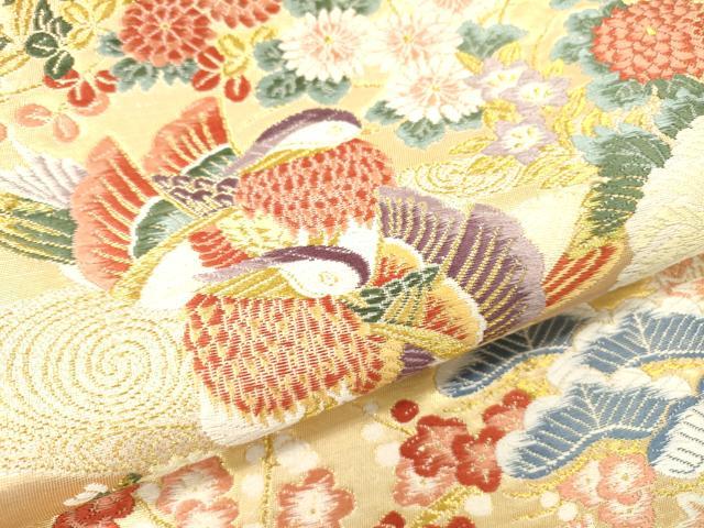 平和屋本店▼六通柄袋帯　唐織　錦織加賀　鴛鴦花文　本金箔　正絹　逸品　DABI7715fe