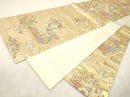 平和屋本店▼西陣　長嶋成織物　ながしま帯　六通柄袋帯　唐織　謡本祥栄文　本金箔　正絹　逸品　DABI7720fe