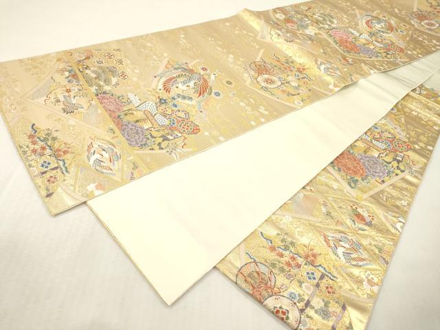 平和屋本店▼西陣　長嶋成織物　ながしま帯　六通柄袋帯　唐織　謡本祥栄文　本金箔　正絹　逸品　DABI7720fe