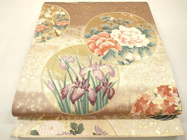 平和屋本店▼六通柄袋帯　唐織　華宴丸文　本金箔二重織　正絹　逸品　DABI7722fe