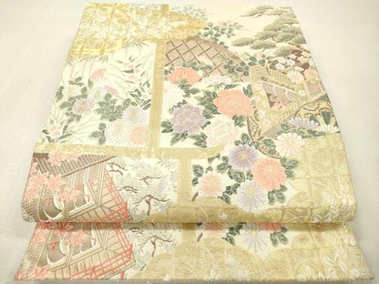 平和屋本店▼六通柄袋帯　唐織　九百錦　桃山花鳥　本金箔24K　正絹　逸品　DABI7723fe