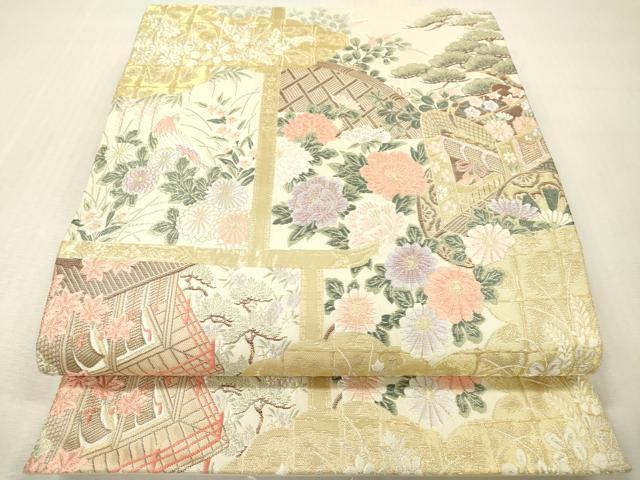 平和屋本店▼六通柄袋帯　唐織　九百錦　桃山花鳥　本金箔24K　正絹　逸品　DABI7723fe