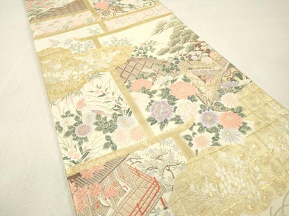 平和屋本店▼六通柄袋帯　唐織　九百錦　桃山花鳥　本金箔24K　正絹　逸品　DABI7723fe