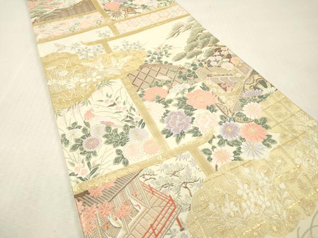 平和屋本店▼六通柄袋帯　唐織　九百錦　桃山花鳥　本金箔24K　正絹　逸品　DABI7723fe