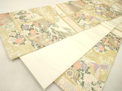 平和屋本店▼六通柄袋帯　唐織　九百錦　桃山花鳥　本金箔24K　正絹　逸品　DABI7723fe