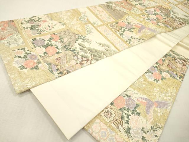 平和屋本店▼六通柄袋帯　唐織　九百錦　桃山花鳥　本金箔24K　正絹　逸品　DABI7723fe