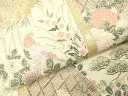 平和屋本店▼六通柄袋帯　唐織　九百錦　桃山花鳥　本金箔24K　正絹　逸品　DABI7723fe