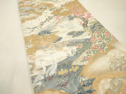 平和屋本店▼六通柄袋帯　唐織　桃山花鳥草花文　本金箔　正絹　逸品　DABI7725fe
