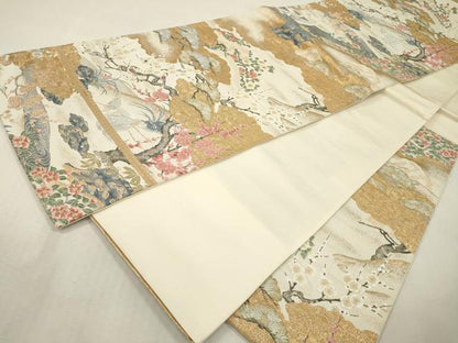 平和屋本店▼六通柄袋帯　唐織　桃山花鳥草花文　本金箔　正絹　逸品　DABI7725fe