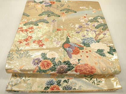 平和屋本店▼六通柄袋帯　唐織　桃山花鳥文　九百本金弐重箔　正絹　逸品　DABI7726fe