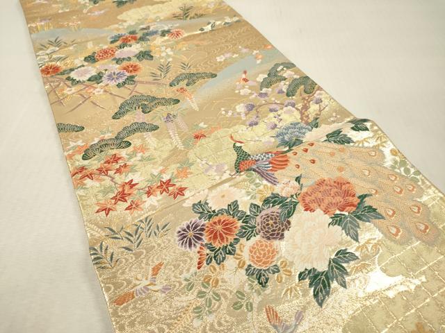 平和屋本店▼六通柄袋帯　唐織　桃山花鳥文　九百本金弐重箔　正絹　逸品　DABI7726fe