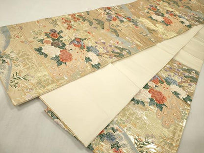 平和屋本店▼六通柄袋帯　唐織　桃山花鳥文　九百本金弐重箔　正絹　逸品　DABI7726fe