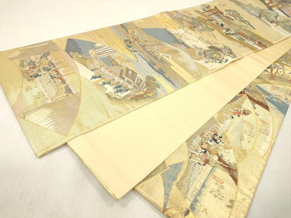 平和屋本店▼全通全景柄袋帯　東海道五拾三次絵図　本金箔織　正絹　逸品　DABI7727fe