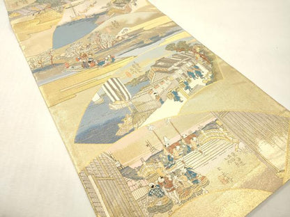 平和屋本店▼全通全景柄袋帯　東海道五拾三次絵図　本金箔織　正絹　逸品　DABI7727fe