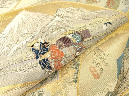 平和屋本店▼全通全景柄袋帯　東海道五拾三次絵図　本金箔織　正絹　逸品　DABI7727fe