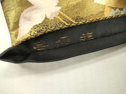 平和屋本店▼六通柄袋帯　飛鶴花文　黒地　本金箔二重　正絹　逸品　DABI7734fe