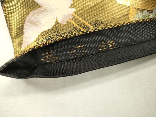 平和屋本店▼六通柄袋帯　飛鶴花文　黒地　本金箔二重　正絹　逸品　DABI7734fe