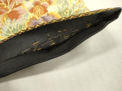 平和屋本店▼六通柄袋帯　飛鶴花文　黒地　本金箔二重　正絹　逸品　DABI7734fe