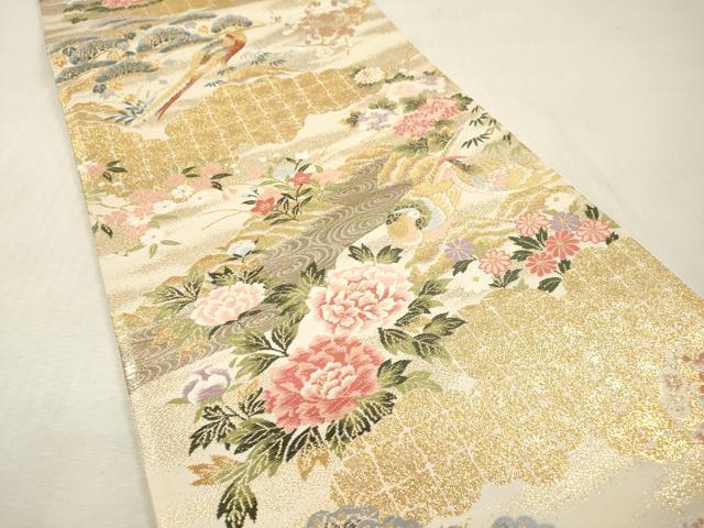 平和屋本店▼六通柄袋帯　唐織　花鳥文　本金箔24K　正絹　逸品　未使用　DABI7735fe