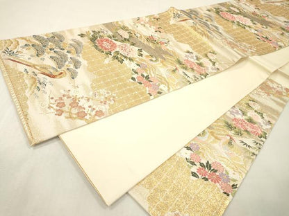 平和屋本店▼六通柄袋帯　唐織　花鳥文　本金箔24K　正絹　逸品　未使用　DABI7735fe