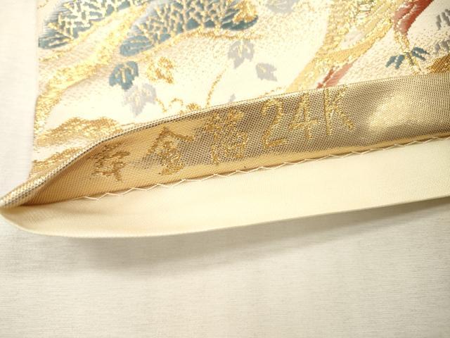 平和屋本店▼六通柄袋帯　唐織　花鳥文　本金箔24K　正絹　逸品　未使用　DABI7735fe