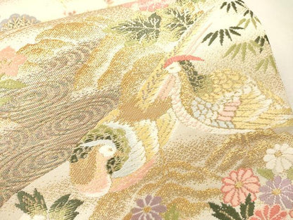 平和屋本店▼六通柄袋帯　唐織　花鳥文　本金箔24K　正絹　逸品　未使用　DABI7735fe
